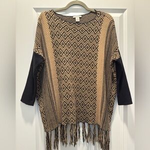 Westbound Boho Black and Tan Diamond Pattern Sweater
